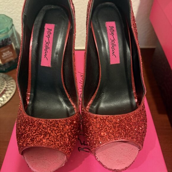 Betsey Johnson Red Glitter Pumps Cosplay Wizard Of Oz - Picture 5 of 6